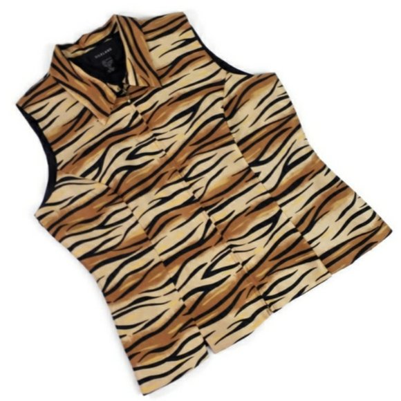 SilkLand Sleeveless Silk Animal Print Zip Up Vest Zipper Womens Size Large - Picture 4 of 8
